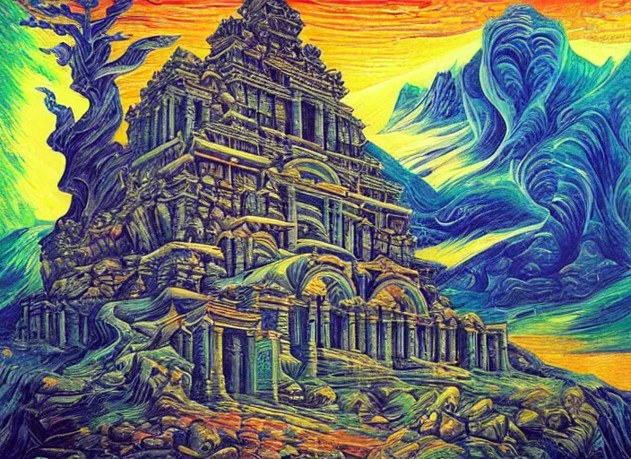 Prompt: “A surreal oil painting of an ancient temple guarded by Ra, by Dan Mumford and Umberto Boccioni, open portals, realistic shading, complimentary colors, vivid colors, aesthetically pleasing composition, masterpiece, 4k, 8k, ultra realistic, super realistic”