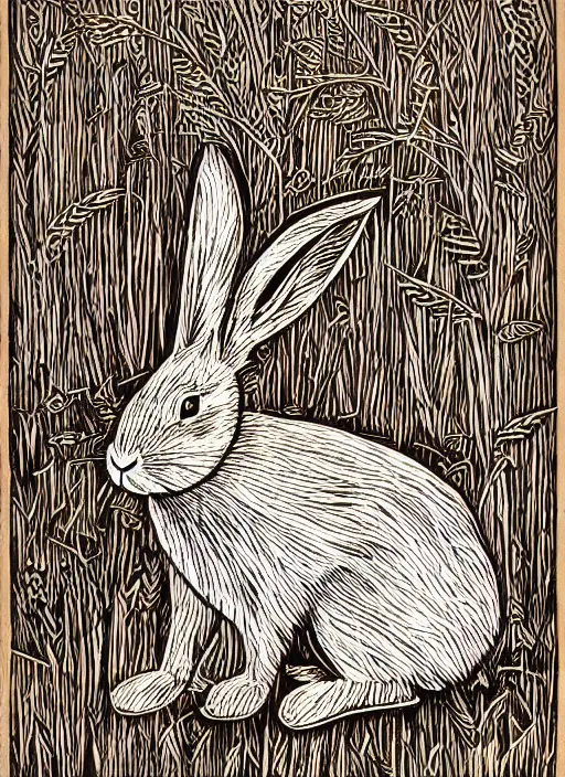 Image similar to rabbit woodcut print by Julie de Graag