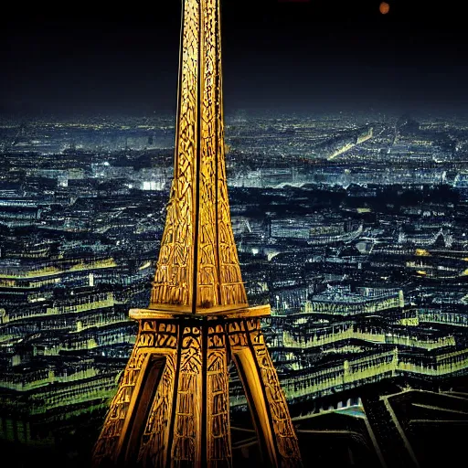 Prompt: A beautiful intricate 8K award-winning cinematic movie photograph of the future Eiffel Tower completely hidden by signs of corporate logos in the year 2043, by Bruno Delbonnel