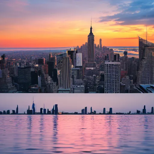 Image similar to photo of the new york skyline during sunrise.