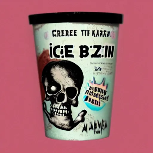 Image similar to ice cream of the macabre skin and bones flavor, horror,