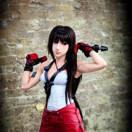 Image similar to aerith gainsborough mixed with tifa lockhart