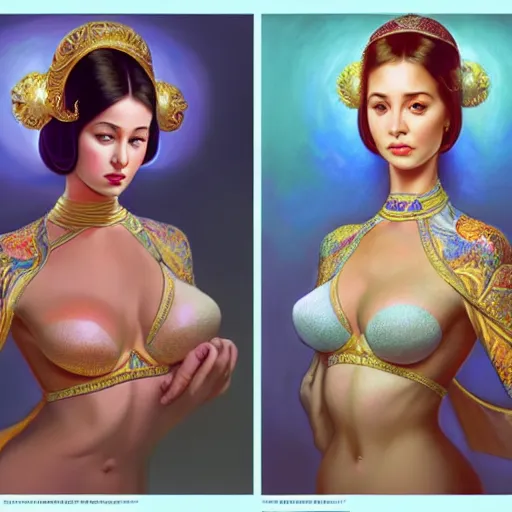 Image similar to wide angle full body portrait of I Dream of Jeannie, with a perfect face and perfect body, thin waist, pierced navel, intricate, single face, psychedelic, highly detailed, digital painting, artstation, concept art, smooth, sharp focus, illustration, Unreal Engine 5, 8K, art by artgerm and greg rutkowski and alphonse mucha
