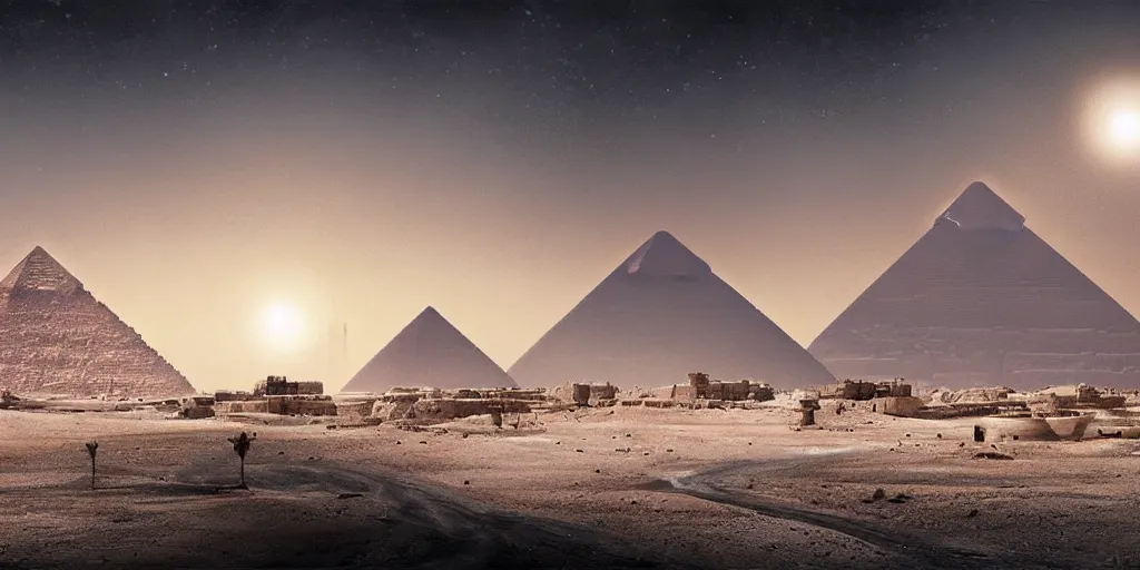 Prompt: nuclear winter, cairo egypt, near future, fantasy, sci - fi, hyper realistic, serene, morning.