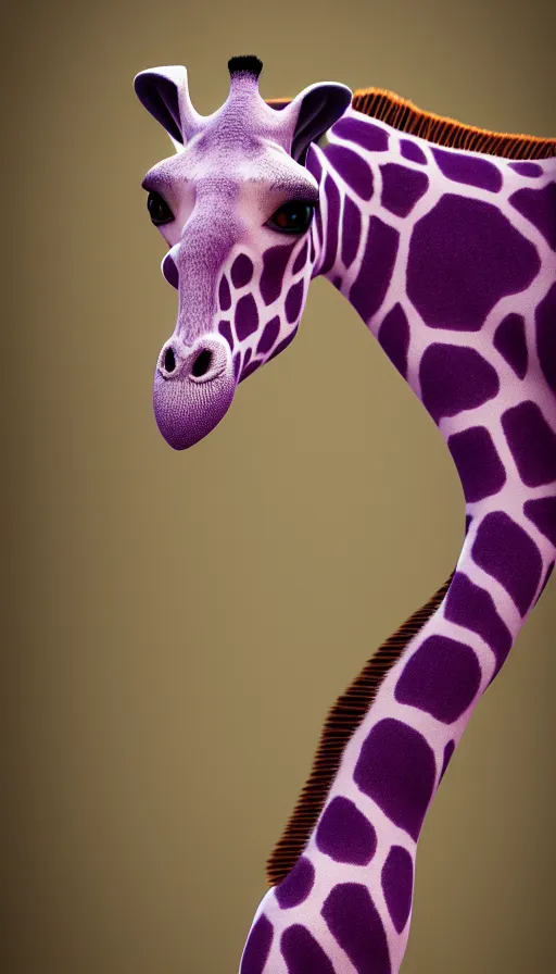 Image similar to A beagle centered-photograph of purple giraffe, film still, dynamic action pose, National Geographic, insane detail, intricate, highly detailed, Zeiss Lens, DSLR photography, smooth, sharp focus, Unreal Engine 5, Octane Render, Redshift, 8K