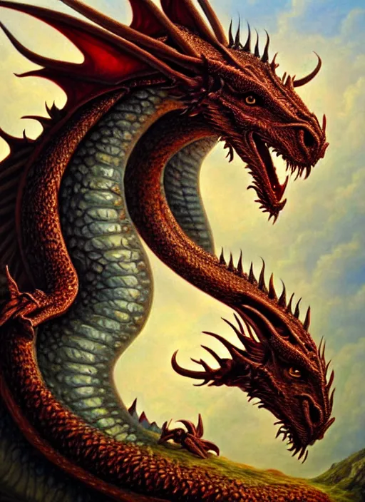 Prompt: portrait of a dragon dreaming of sheep, deviantart oil painting, award winning, highly detailed painting