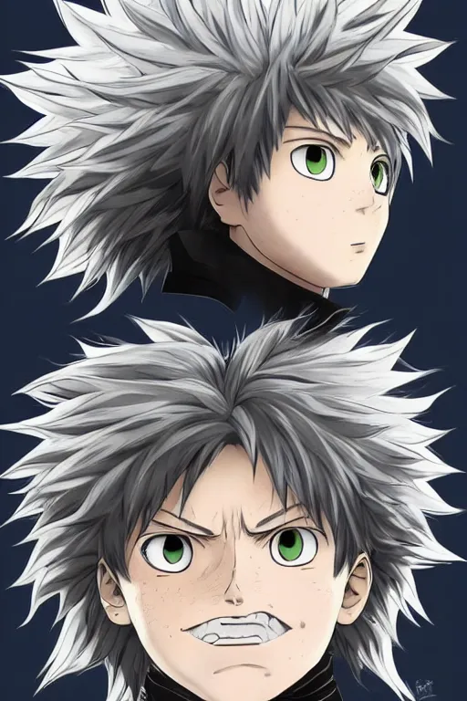 Prompt: highly detailed portrait of an angry young boy with ice powers and spikey hair by masayoshi tanaka, in my hero academia, in attack on titan, 8 k, anime!!!!!!!!!!!!!!!, trending on artstation, very big eyes!!, detailed eyes, official media, blue eyes, cel shaded