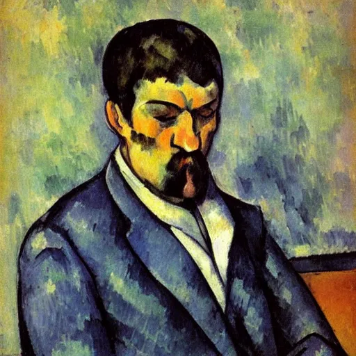 Prompt: the face of sadness by paul cezanne
