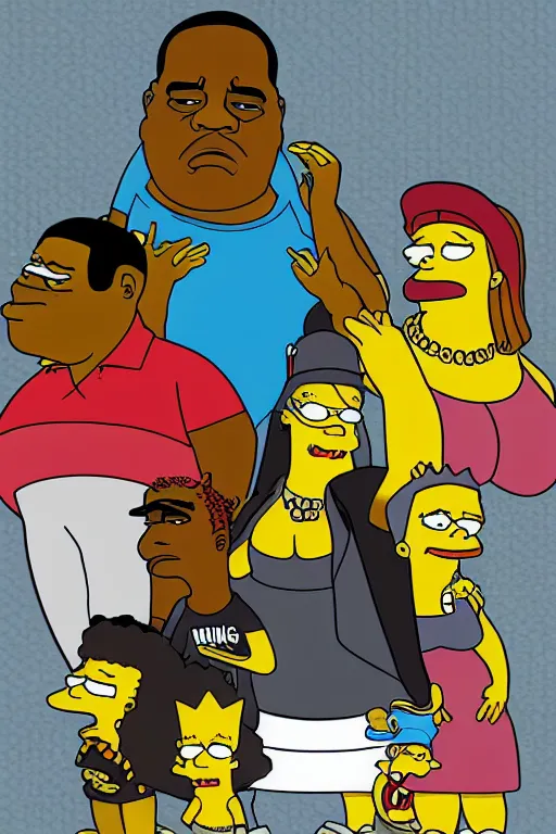 Image similar to notorious big in the art style of the simpsons tv show