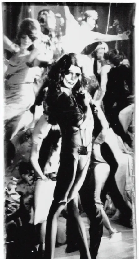 Image similar to antichrist dancing at Studio 54, disco, 1976, bad vhs
