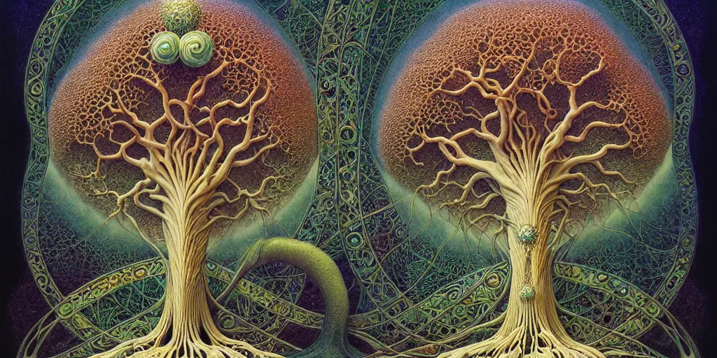 Image similar to tree of life by roger dean and andrew ferez, art forms of nature by ernst haeckel, divine chaos engine, symbolist, visionary, art nouveau, botanical fractal structures, organic, detailed, realistic, surreality