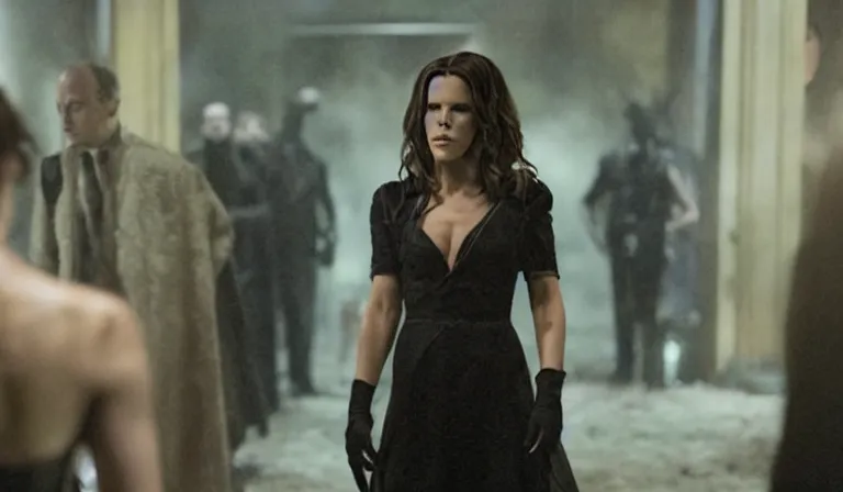 Image similar to movie still of Kate Beckinsale in Vampire: the Masquerade the Movie, 4k cinematic quality, bluray image