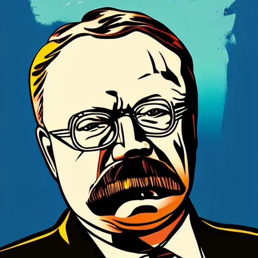 Image similar to Wall mural portrait of Teddy Roosevelt, urban art, pop art, artgerm, by Roy Lichtenstein