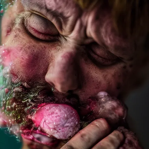 Prompt: macro photography of a person scrunching their face in disgust, high definition photography, 8k