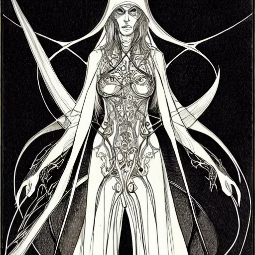 Image similar to centered elven witch,intricate, veins, by Hugo pratt, ultradetailed, charachter design, concept art,