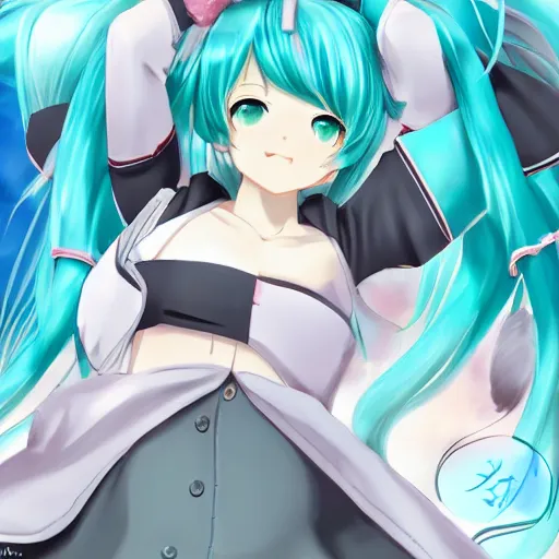 Image similar to hatsune miku pregnant in third trimester, high quality anime art in full growth, by ixima