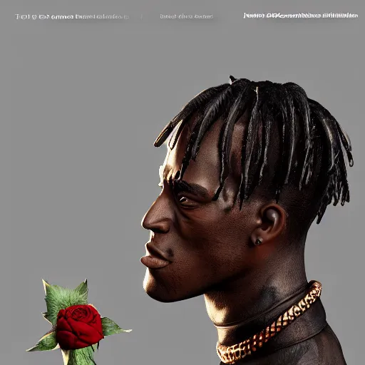 Image similar to travis scott holding black rose, zbrush, blender, digital art, trending on artstation,