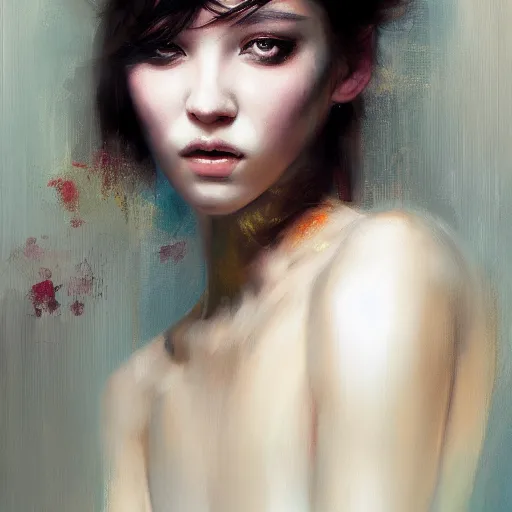 Prompt: girl portrait painting by ruan jia, Kenneth Willardt, ross tran, WLOP, Andrei Riabovitchev, golden skin, mystery background, harper's bazaar, vogue, magazine, concept art, ornate, luxury, elite, elegant, trending on artstation