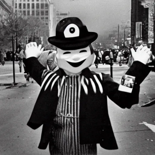 Image similar to hamburglar at the jan 6 riots news footage cnn network television