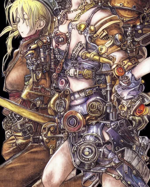 Image similar to conceptual art from from chrono trigger, steampunk, by master artist yoshitaka amano, masterpiece w 1 0 2 4
