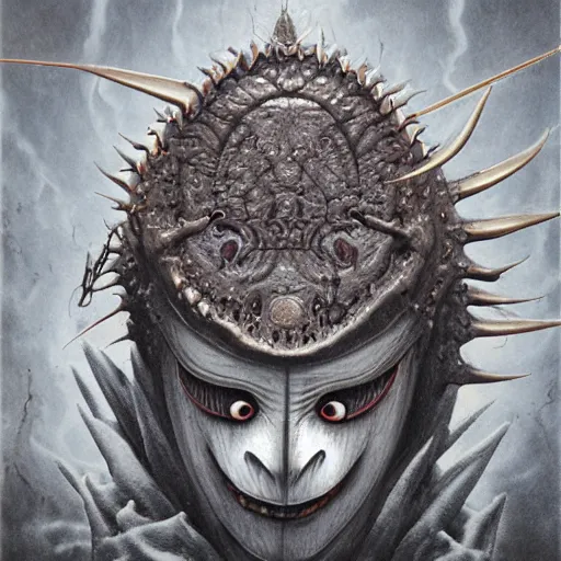 Image similar to naraka buddhist demon korean female, angry female alien, shark teeth, tubular creature, blood vessels, no face, dystopian surrealism, alex ries zdzisław beksinski, symmetrical long head, smooth marble surfaces, smooth marble surfaces, detailed ink illustration, detailed ink illustration, raiden metal gear, cinematic smooth stone, deep aesthetic