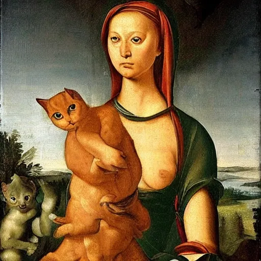 Image similar to renaissance painting of a cat that does not resemble a cat. strange unknown animal.