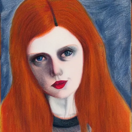 Prompt: portrait of a redhead woman by witkacy, mixed technique