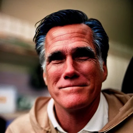 Prompt: Mitt Romney as a homeless man. CineStill