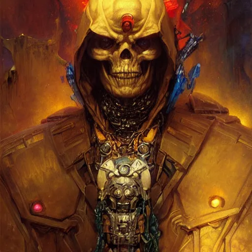 Prompt: portrait of skeletor. shadowrun cyberpunk fantasy highly detailed painting by gaston bussiere craig mullins jc leyendecker gustav klimt artgerm greg rutkowski john berkey, bergey, craig mullins, ruan jia, raymond swanland, jeremy mann, tom lovell, alex malveda