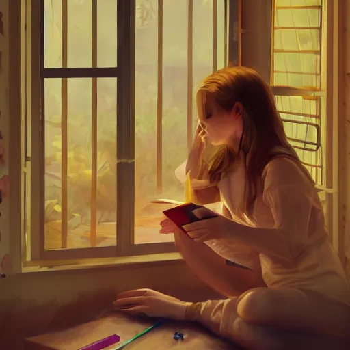 Prompt: a painting of a russian girl in her room studying surrounded by cages with reptiles, night light lighting only on her face digital painting, artstation,