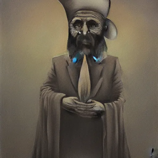 Prompt: Zdzisław Beksiński painting of a gnomish aristocrat