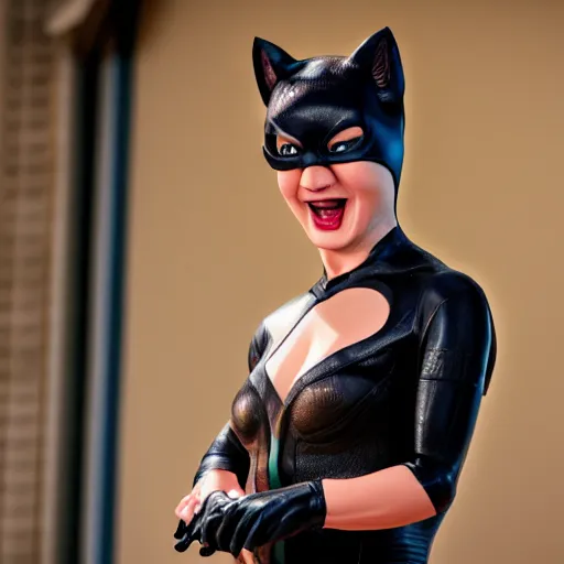 Image similar to Mark Zuckerberg as Catwoman, 105mm, Canon, f/4, ISO 100, 1/200s, 8K, RAW, symmetrical balance, Dolby Vision, Aperture Priority