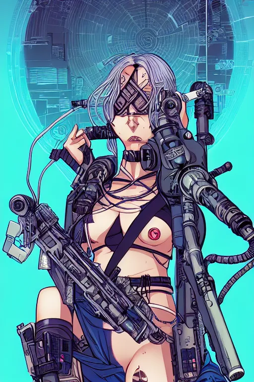 Prompt: comic cover art of a cyberpunk shaman girl, inspired by gunsmith cats and tank girl, illustration by jenny frison and sana takeda, intricate details, stunning inking lines, stunning gradient colors, 4 k, hd, artstation