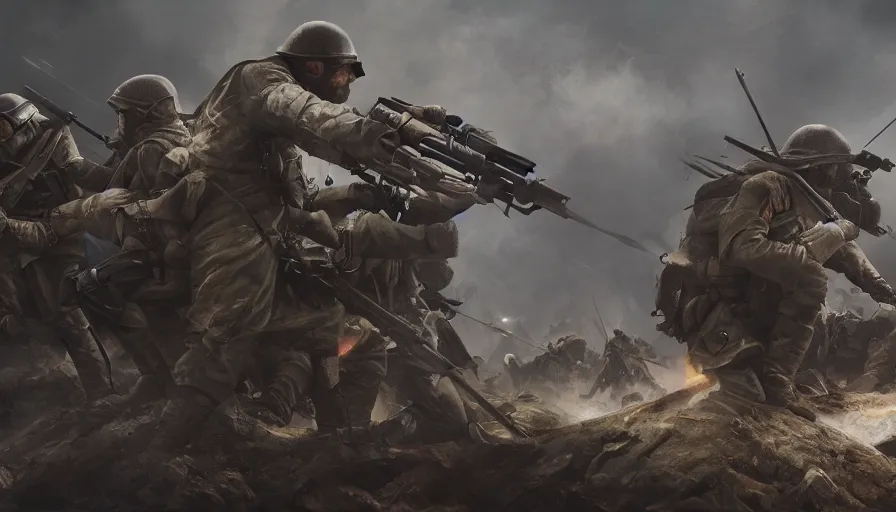 Image similar to Battle of Verdun with laser rifles, hyperdetailed, artstation, cgsociety, 8k