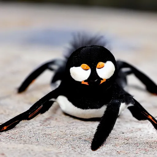 Image similar to a spider penguin hybrid, a spider crossed with a penguin