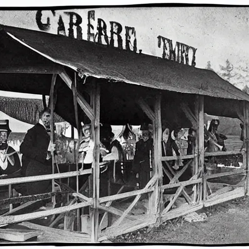 Prompt: carnies, eerie, black and white photo, historic, realistic, highly detailed, 1 8 0 0 s