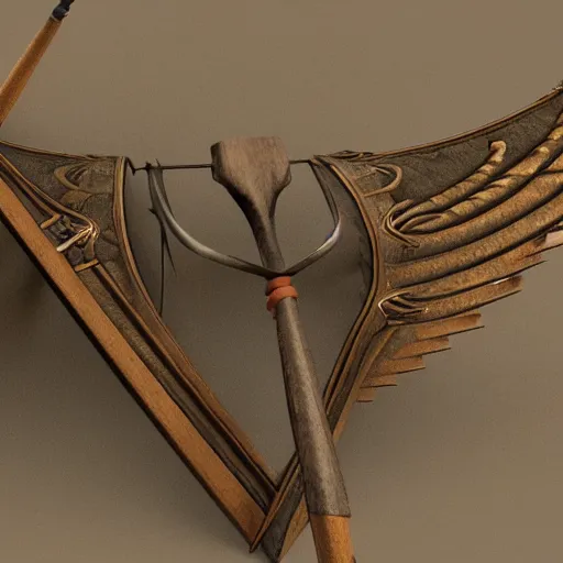 Image similar to 3 d rendering of a medieval long bow, short bow, compound bow, dungeons and dragons, realistic