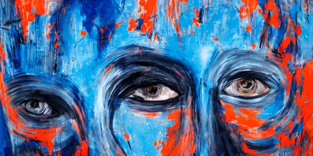 Prompt: chaotic expressionism painting of a face, blue color palette