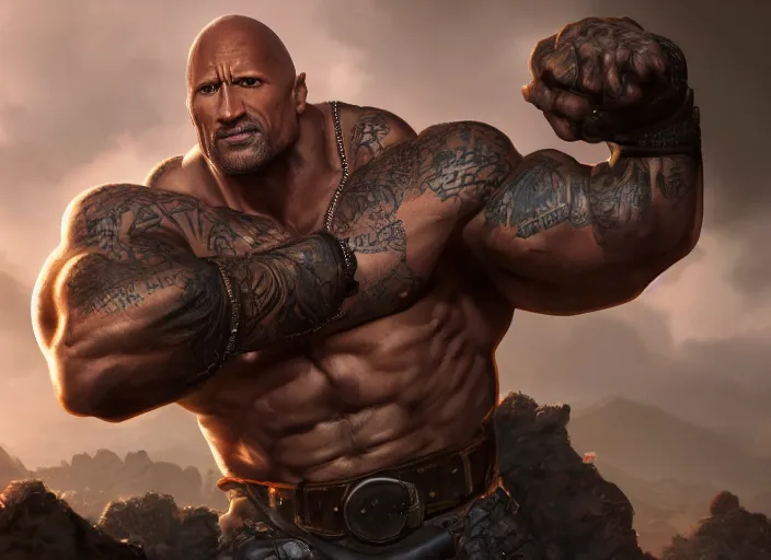 Image similar to dwayne johnson character concept art, digital illustration, trending on artstation, intricate details, epic composition, sharp focus, 8 k uhd, masterpiece, league of legends splash art