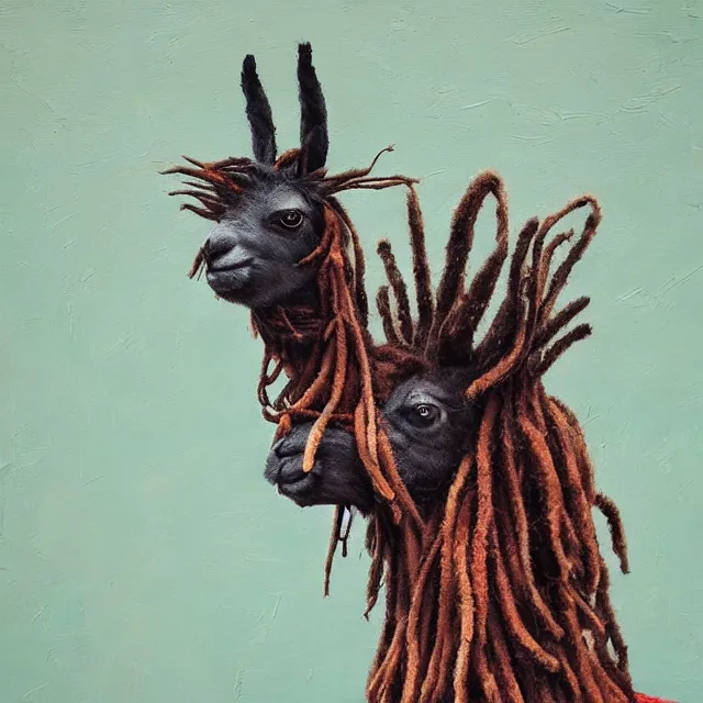 Image similar to llama with dreadlocks, by mandy jurgens, el anatsui, james jean