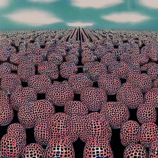 Image similar to nightmare city by yayoi kusama