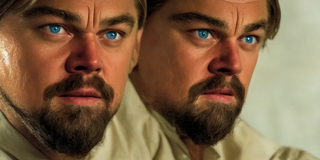 Prompt: Leonardo DiCaprio as Osama Bin Laden, movie still frame, face close-up, realistic, 4k