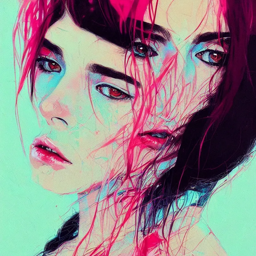 Image similar to close up portrait painting of a female in nineties street styling, concept art, intricate details, aesthetically pleasing pastel colors, art by conrad roset, impressionism, portrait