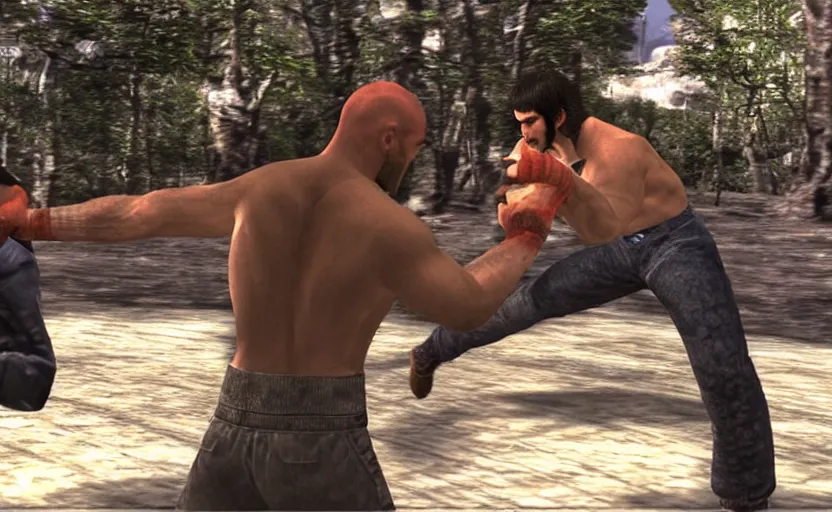 Prompt: screenshot of Hasbullah Magomedov in Tekken 3,