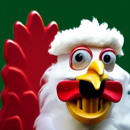 Image similar to a chicken dressed up as colonel sanders as a chicken dressed in the colonel sanders uniform as a chicken, realistic, hyperrealistic, ultra realistic, real, real world, highly detailed, very detailed, extremely detailed, intricate details, 8 k resolution, hd quality