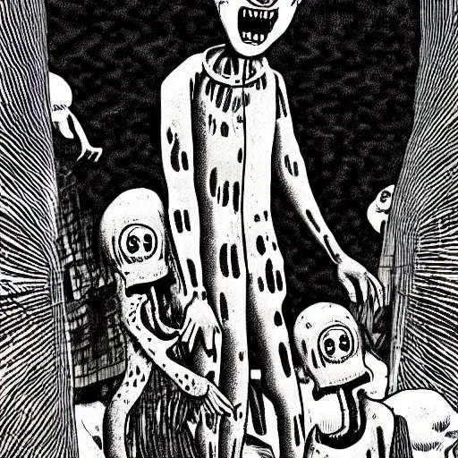 Image similar to Monsters scaring bystanders by Junji Ito.