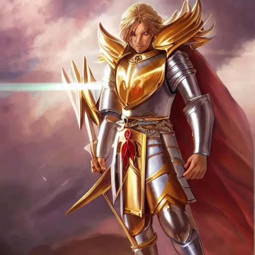 Prompt: Jesus as a knight of zodiac using a the saint seiya Sacred Heart armor, by Stanley Artgerm Lau, WLOP, Rossdraws, James Jean, Andrei Riabovitchev, Marc Simonetti, Yoshitaka Amano, ArtStation, CGSociety,