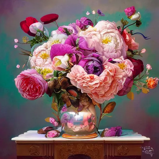 Image similar to a bouquet of petals, vivid, detailed painting, by Ross Tran, Mark Ryden, WLOP, artgerm and James Jean, masterpiece, award winning painting