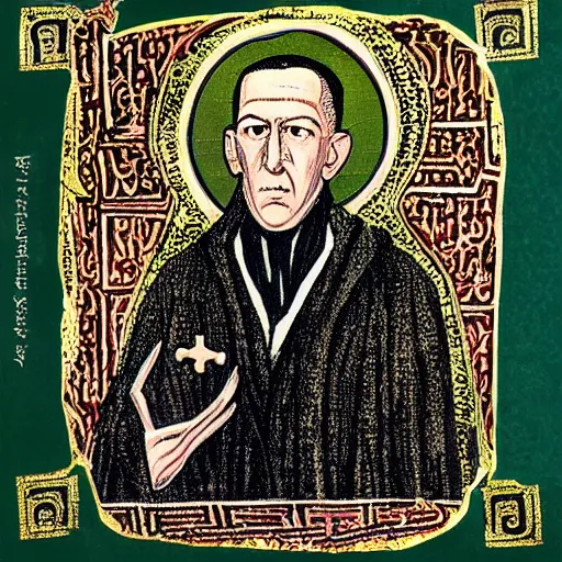 Prompt: howard philips lovecraft in the style of a byzantine era icon