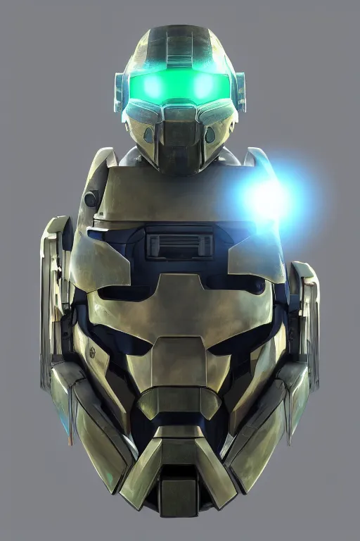 Image similar to robot ninja mask helmet halo master chief radiating a glowing aura global illumination ray tracing hdr fanart arstation by ian pesty and katarzyna da „ bek - chmiel